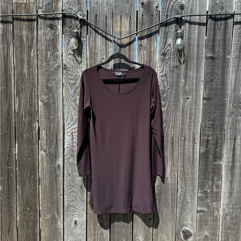 Sympli The Best Basic Red Purple Long Sleeve Relaxed Fit Long Sleeve Dress sz 10